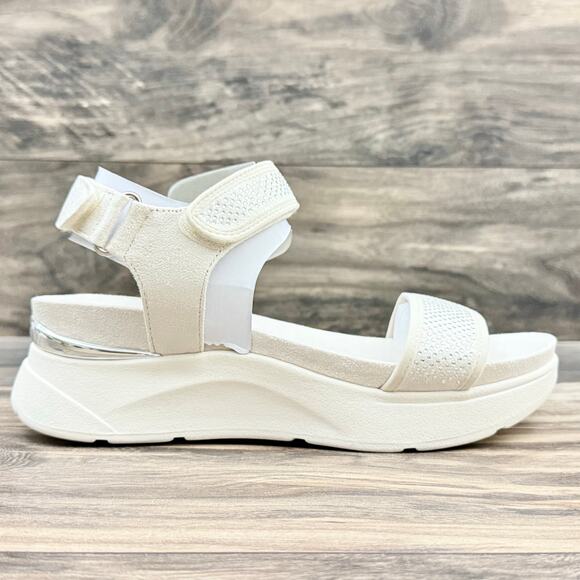 NIB Kenneth Cole Reaction 9M Halsey Hook Loop Rhinestone Platform Sandal Ecru - Picture 5 of 12